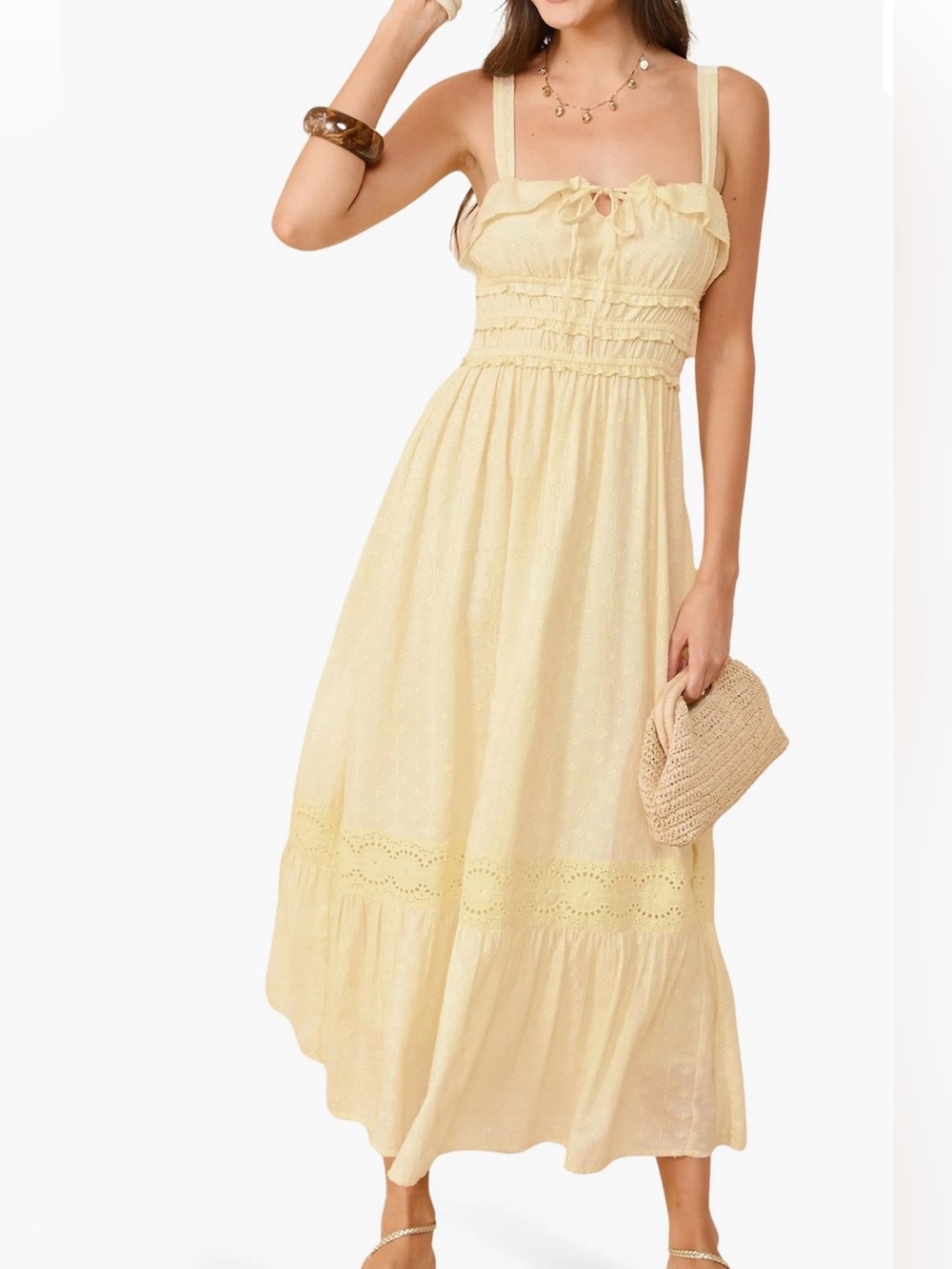 Light Yellow Smocked Sundress with Spaghetti Straps